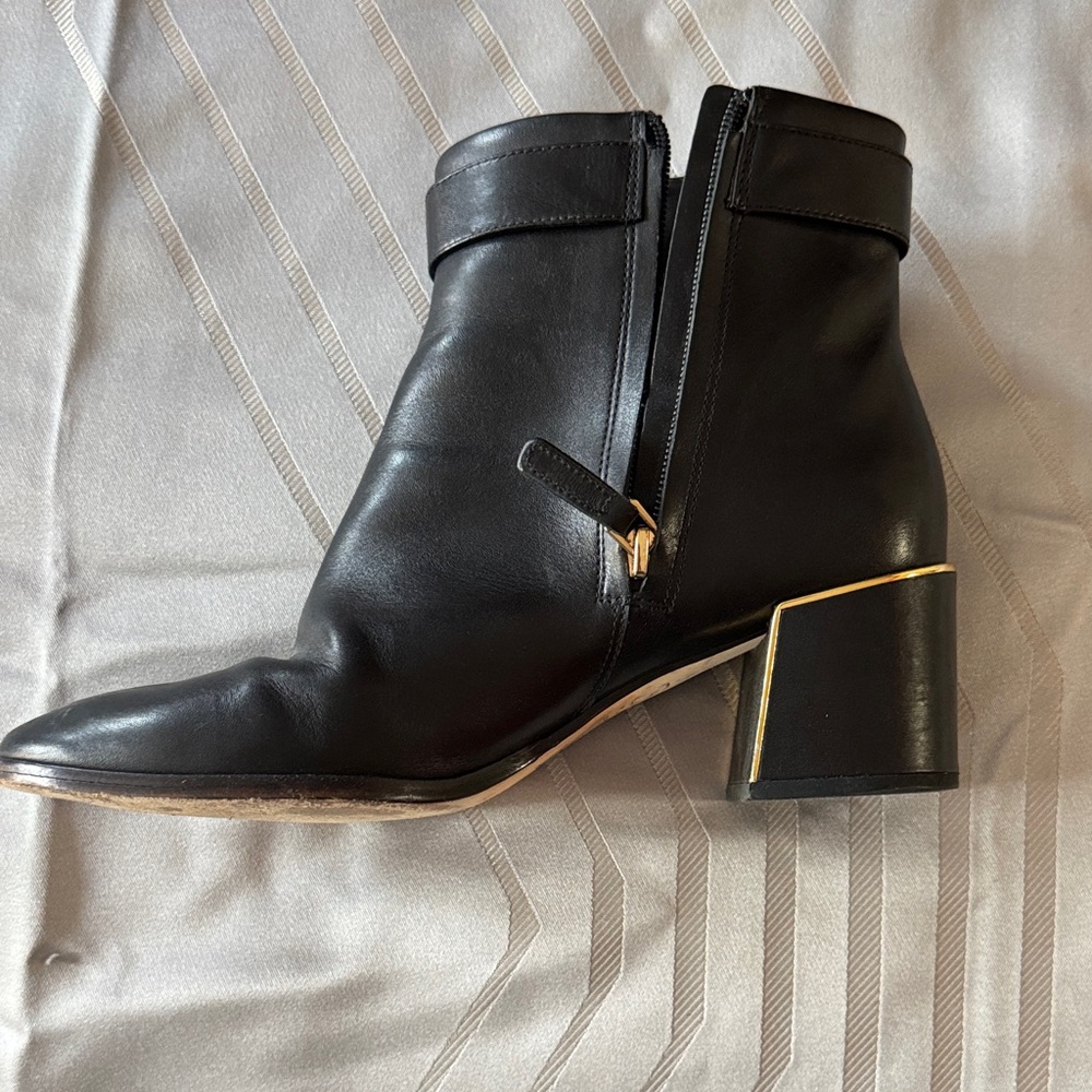 Tory Burch Sofia Dress Leather Black Leather Ankle Boots with Gold Accents - Picture 4 of 10